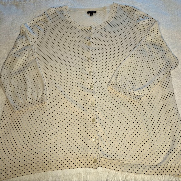 Talbots Charming Cardigan Ivory White Black Mini Dot Cotton Sweater plus size 2X - Picture 9 of 14